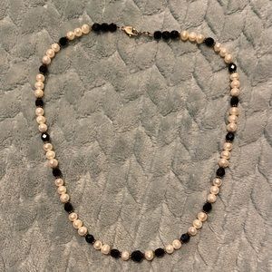 Freshwater pearl & black crystal necklace